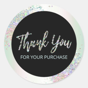 Thank You For Your Purchase Holographic Glitter Classic Round Sticker