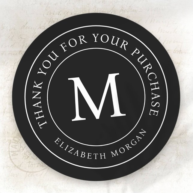 Thank You For Your Purchase Modern Monogram Classic Round Sticker (Creator Uploaded)