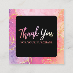 Thank You For Your Purchase Pink And Gold Ink Square Business Card