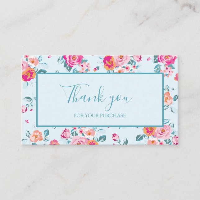 Thank You For Your Purchase Pink Roses Floral Business Card (Front)