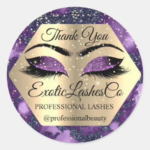 Thank YOU for Your PURCHASE Purple  Eyelashes Classic Round Sticker