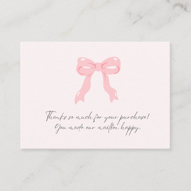 Thank You For Your Purchase. | Soft Blush Pink Bow Card (Front)