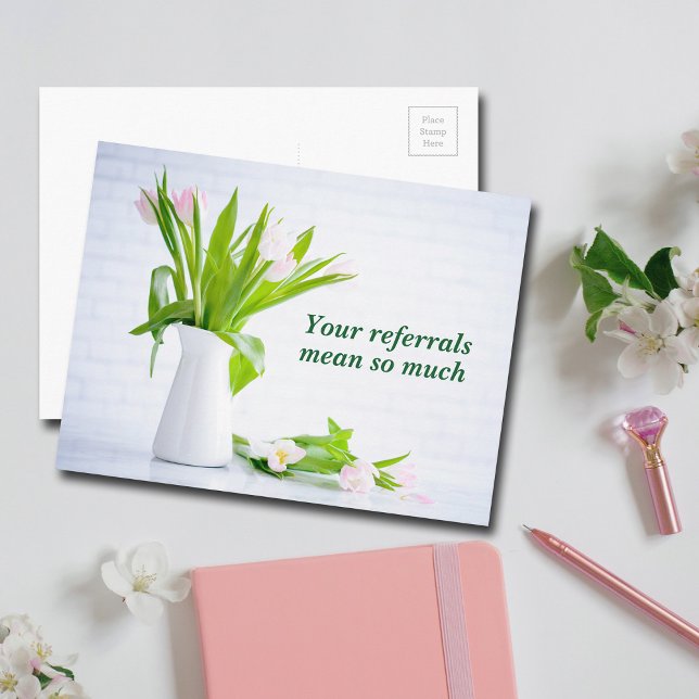 Thank You for Your Referrals Modern Flowers Postcard (Creator Uploaded)