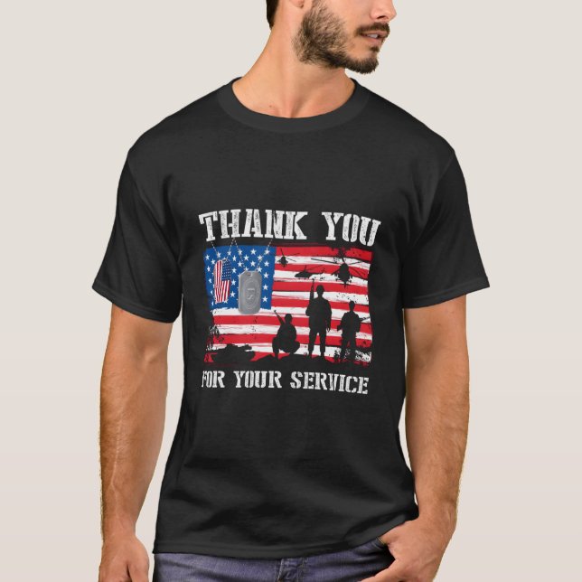 Thank You For Your Service American Flag Veterans  T-Shirt (Front)
