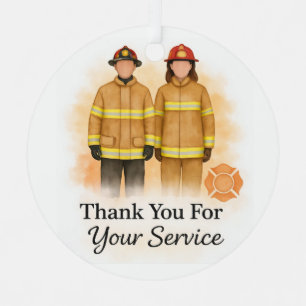 Thank You For Your Service Firefighter Metal Tree Decoration