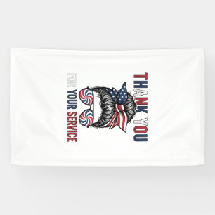 Thank You For Your Service Patriotic Messy Bun Shi Banner
