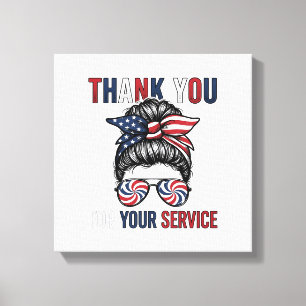 Thank You For Your Service Patriotic Messy Bun Shi Canvas Print