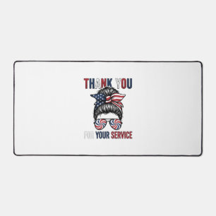Thank You For Your Service Patriotic Messy Bun Shi Desk Mat