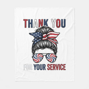 Thank You For Your Service Patriotic Messy Bun Shi Fleece Blanket