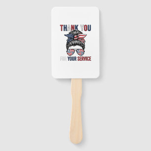 Thank You For Your Service Patriotic Messy Bun Shi Hand Fan