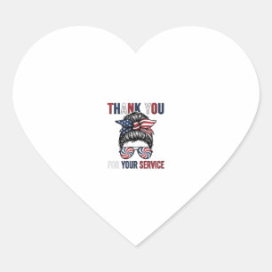 Thank You For Your Service Patriotic Messy Bun Shi Heart Sticker
