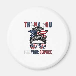 Thank You For Your Service Patriotic Messy Bun Shi Magnet