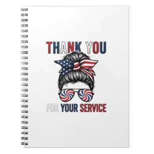 Thank You For Your Service Patriotic Messy Bun Shi Notebook