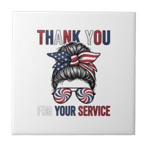 Thank You For Your Service Patriotic Messy Bun Shi Tile