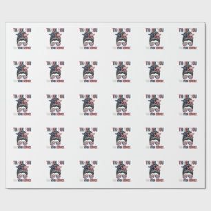 Thank You For Your Service Patriotic Messy Bun Shi Wrapping Paper