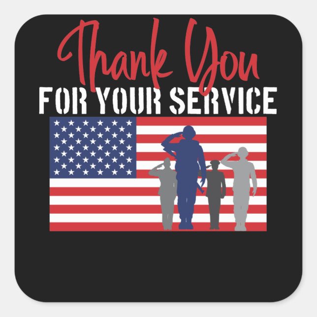 Thank You For Your Service Patriotic Veteran Square Sticker (Front)