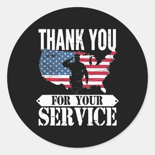 Thank You For Your Service Veteran Patriot Militar Classic Round Sticker (Front)