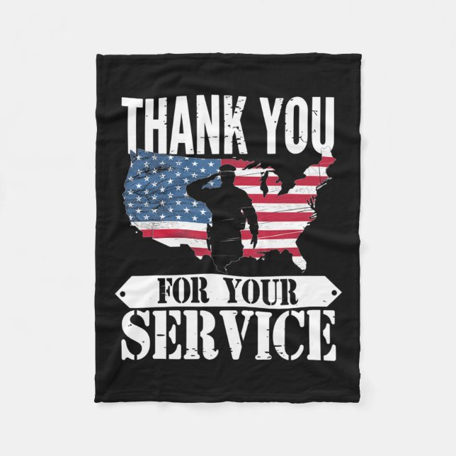 Thank You For Your Service Veteran Patriot Militar Fleece Blanket (Front)