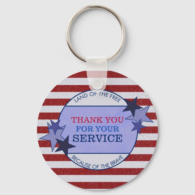 Thank You for Your Service Veterans Rustic Leather Key Ring (Front)