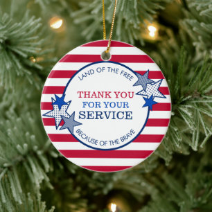 Thank You for Your Service Veterans Stars Stripes Ceramic Tree Decoration