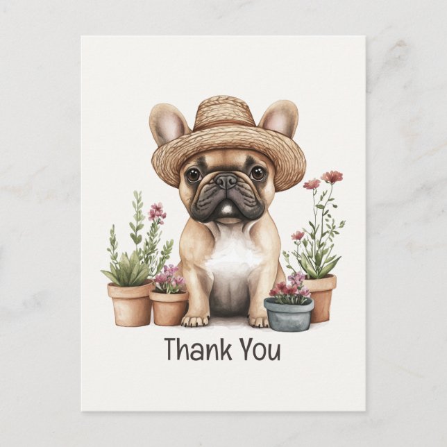 Thank You French Bulldog Gardening Flower Pots Postcard (Front)