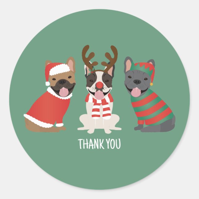 Thank You French Bulldogs Christmas Classic Round Sticker (Front)