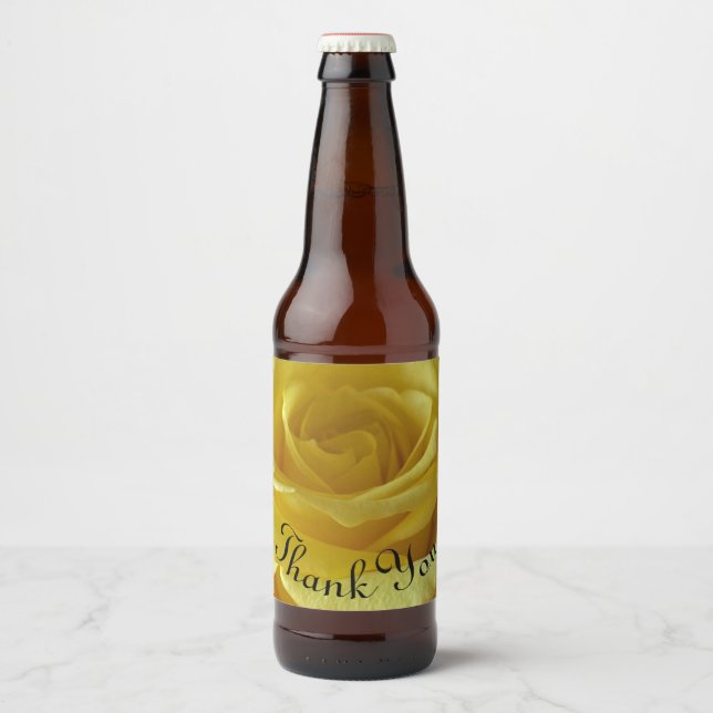 Thank You Friendship Yellow Rose Photo Floral Beer Bottle Label (Front)