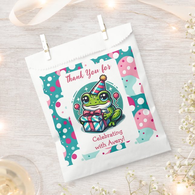 Thank You Frog Themed Girl's Birthday Favour Bags (Clipped)