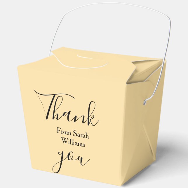 Thank you from add name yellow Pastel boho wedding Favour Box (Front)