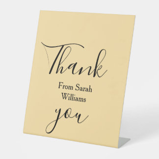 Thank you from add name yellow Pastel boho wedding Pedestal Sign