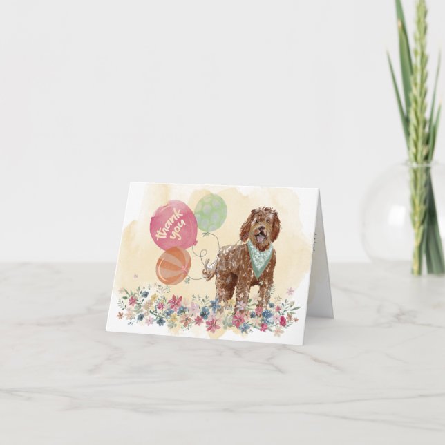 Thank You from You &  Brown Labradoodle & balloons Card (Front)