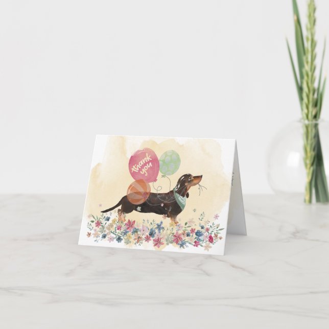 Thank You from You & Dachshund dog and balloons Card (Front)