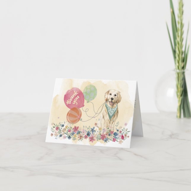 Thank You from You & Golden Retriever and balloons Card (Front)