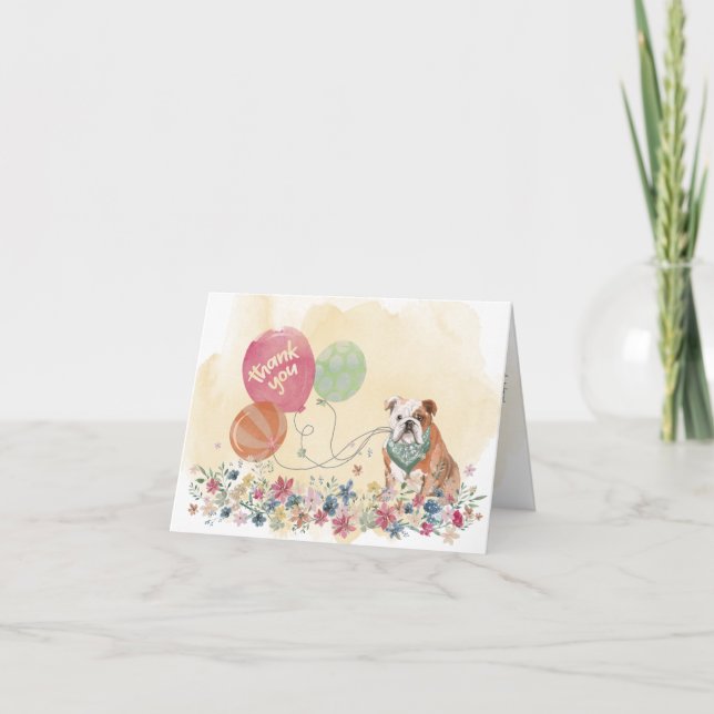 Thank You from You & Your Bulldog with Balloons Card (Front)