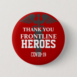 Thank You Frontline Heroes Covid 19 Red White 6 Cm Round Badge