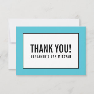 THANK YOU fun bold block black turquoise RSVP Card