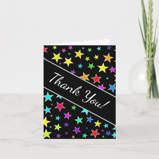 "Thank You!" + Fun, Colourful Stars Pattern Card (Front)