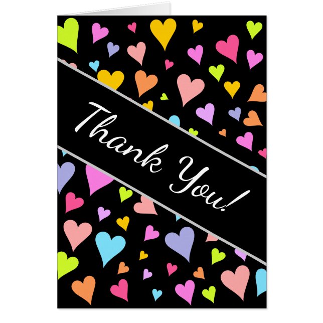 "Thank You!"; Fun, Loving, Colourful Hearts Patter (Front)