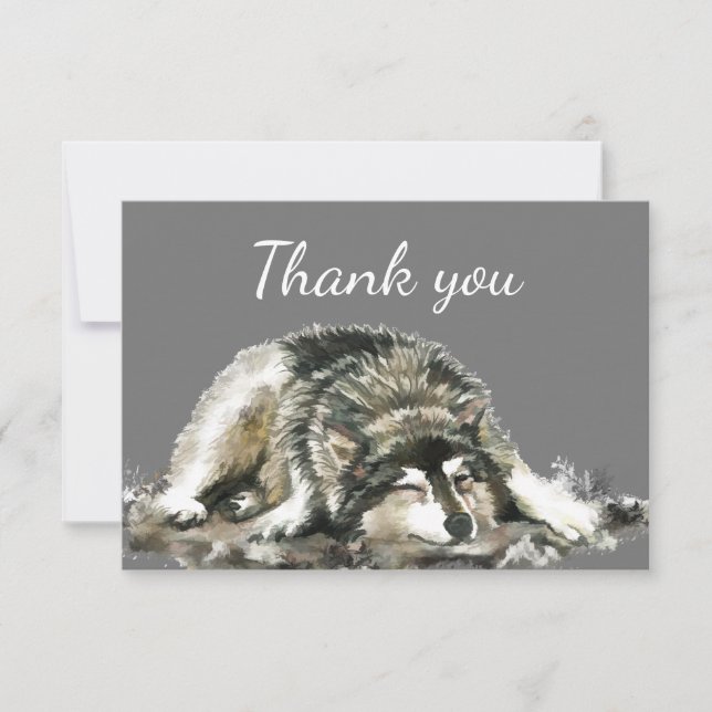 Thank You Fun Watercolor Sleeping Wolf Animal Art (Front)