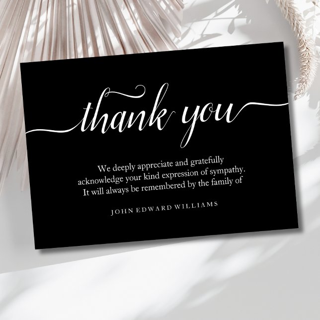 Thank You Funeral Bereavement Black (Black Sympathy Thank You Card)
