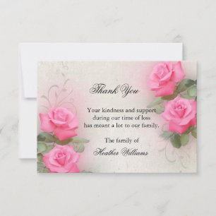 Thank You Funeral Cards, Pink Roses Note Card