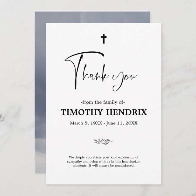 Thank You Funeral Cloudy Sympathy Grief Card (Front/Back)