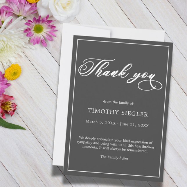 Thank You Funeral Dark Grey Sympathy Grief Card (Creator Uploaded)