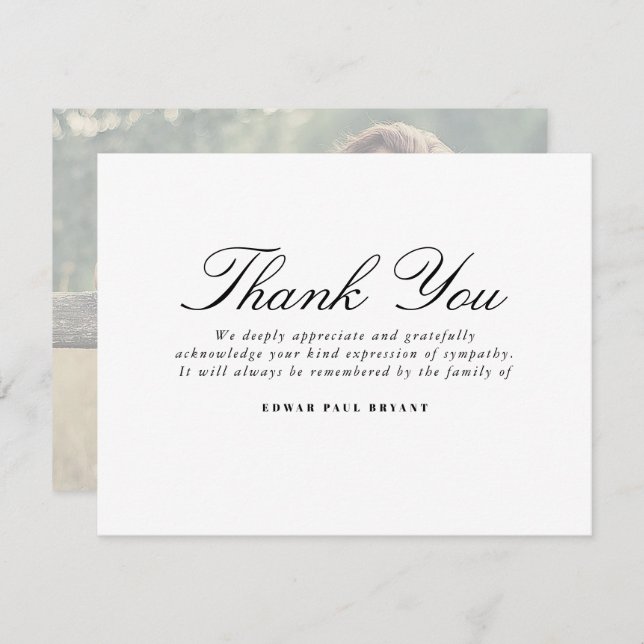 Thank You Funeral Note Card Bereavement Photo (Front/Back)