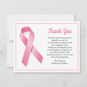 Thank you Funeral Note Card Pink Breast Cancer