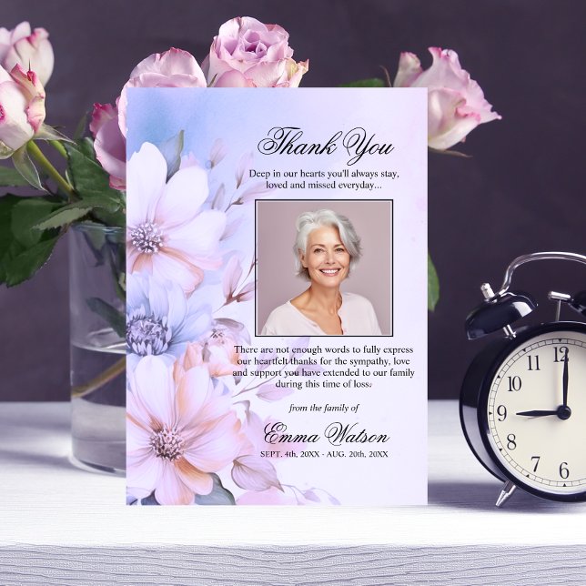 Thank You Funeral Purple Lavender Floral | PHOTO Card (Elegant Thank You Funeral Purple Lavender Floral PHOTO Card)