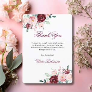 Thank You Funeral Sympathy Burgundy Floral PHOTO Card