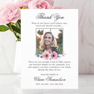 Thank You Funeral Sympathy Pink Floral PHOTO Card