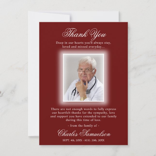 Thank You Funeral Sympathy RED BURGUNDY | PHOTO (Front)