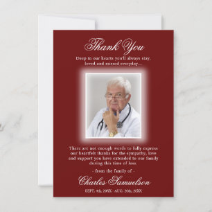 Thank You Funeral Sympathy RED BURGUNDY PHOTO Card